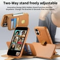 thumbnail image 3 of Detachable Wallet Case for iPhone 16 with RFID Blocking Card Slots Holder, Premium PU Leather Magnetic Kickstand Shockproof Removable Flip Protective Cover with Wristband for iPhone 16, Brown, 3 of 14
