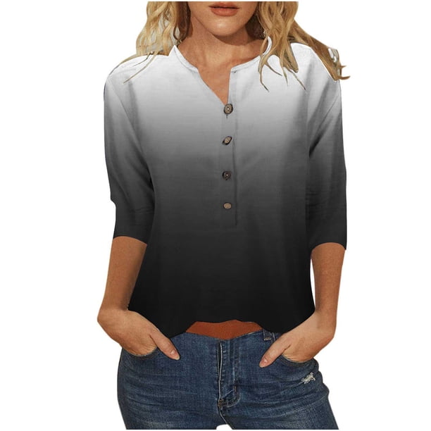 Elegante blusa casual con manga 3/4 y botones para mujer OAVQHLG3B Store lin121212