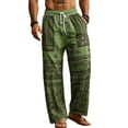 thumbnail image 2 of Tsivenald Linen Pants for Men Straight Leg Daily Trousers with Tribal Print and Elastic Waist Drawstring Mens Casual Pants, 2 of 5