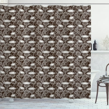 Ambesonne Thistle Shower Curtain, Silhouette Flowers, 69"Wx70"L, Brown and White