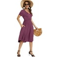 thumbnail image 3 of Aiyino Women's Short Sleeve V-neck Casual Dress Printed Pattern Pleated Loose Flowy Midi Dress With Pocket, 3 of 9