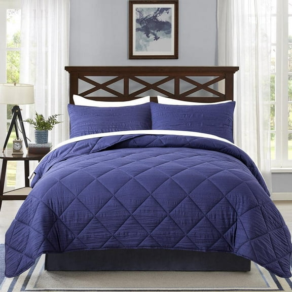3 Piece Navy Microfiber King Comforter Set