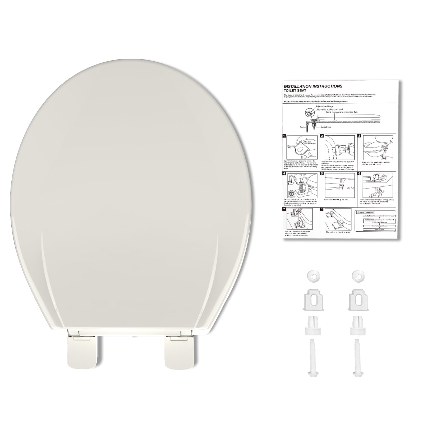 M optimized Toilet Seat, Plastic Toilet Seat With Soft Close, Never Loosen, Easy Clean, 17inch / 19inch Round Toilet Seat, Elongated Toilet Seat