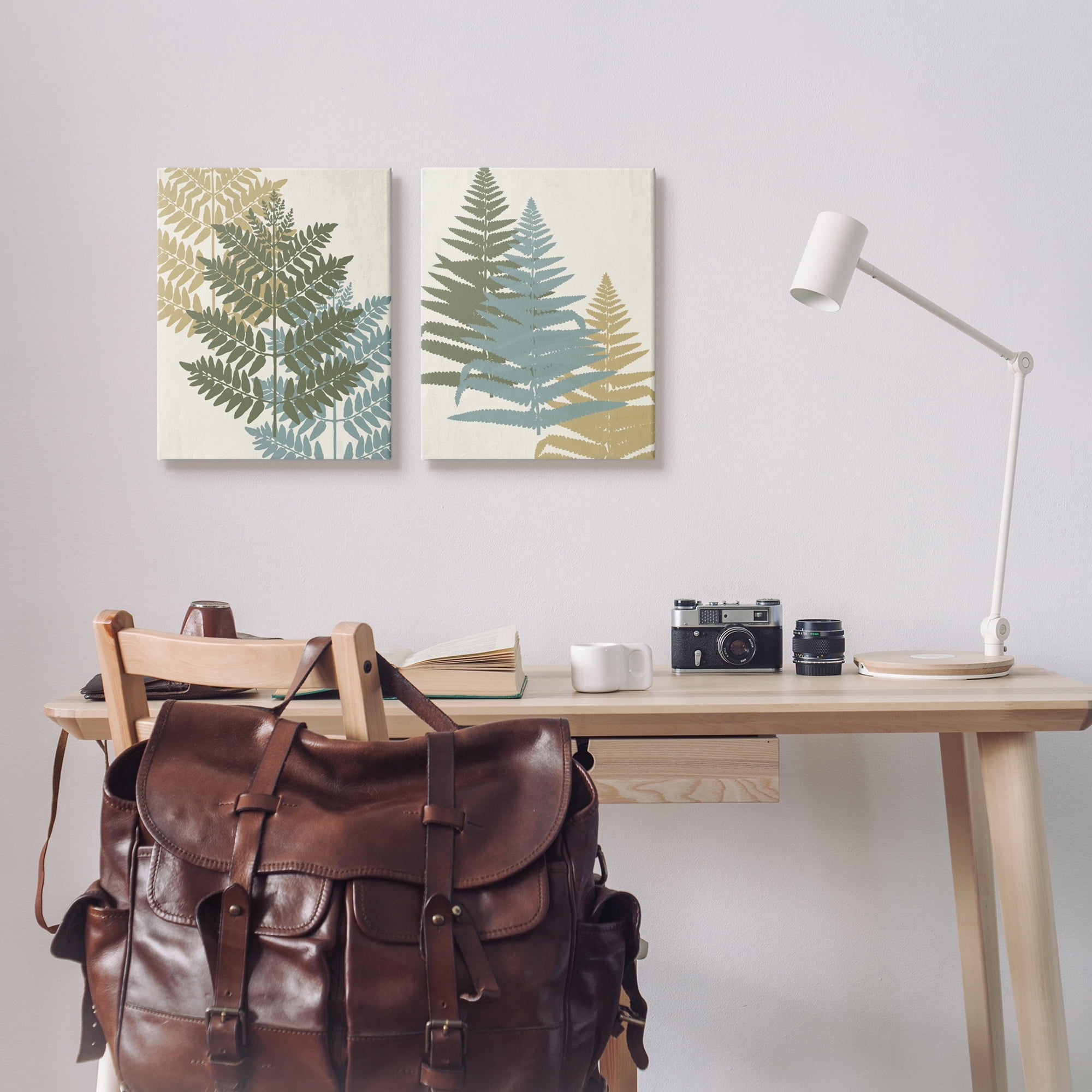 Stupell Industries Layered Fern Plants Botanical Leaves Muted Tones Graphic Art Gallery Wrapped Canvas Print Wall Art, Set of 2, Design by Kim Allen