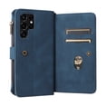 thumbnail image 5 of Allytech Zipper Pocket Case for Samsung Galaxy S24 Ultra, Flip PU Leather Wallet Cover with Card Slots & Hand Strap, Shockproof Kickstand Magnetic Buckle Protective Stylish Cover - Blue, 5 of 12