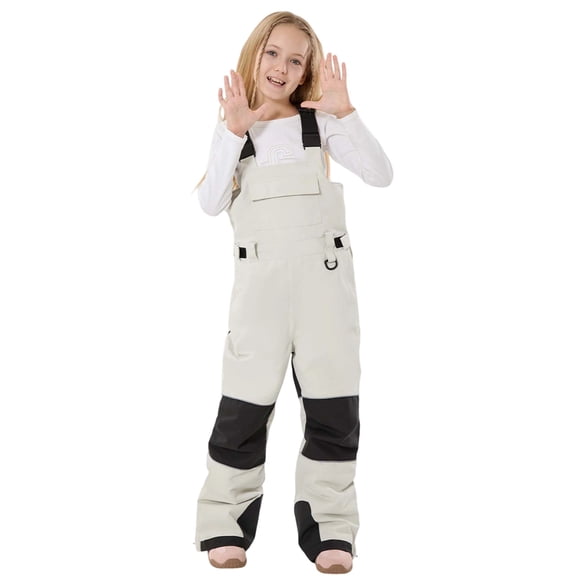 QUOTAY Girls Insulated Snowsuit Winter Ski Bib Overalls Windproof Outdoor Play Pants for Cold Weather Activities Winter Jackets for Girls Beige,3-4 Years