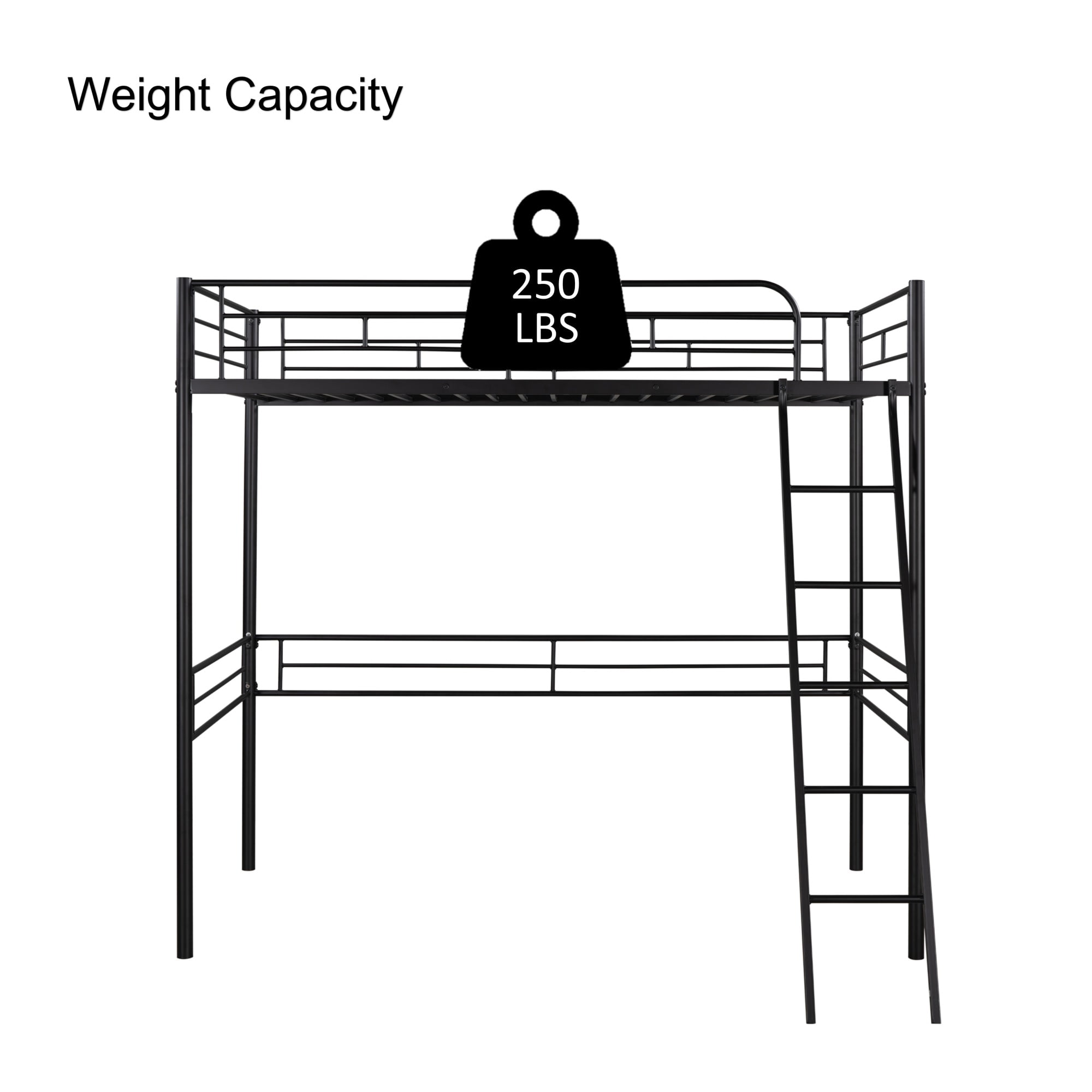 Kadyn Metal Loft Bed, Twin Loft Bed with Ladder, Bed Frame for Kids, Boys and Girls, Black