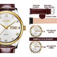thumbnail image 4 of Pareja de San Valentín Relojes de cuarzo Calendario luminoso Ventana de fecha 3ATM Impermeable, Casual Acero inoxidable Reloj de pulsera para él y ella para hombres Mujeres Amantes Boda Regalos románticos Juego de 2 Esfera blanca y bisel dorado y correa marrón retro, 4 of 5