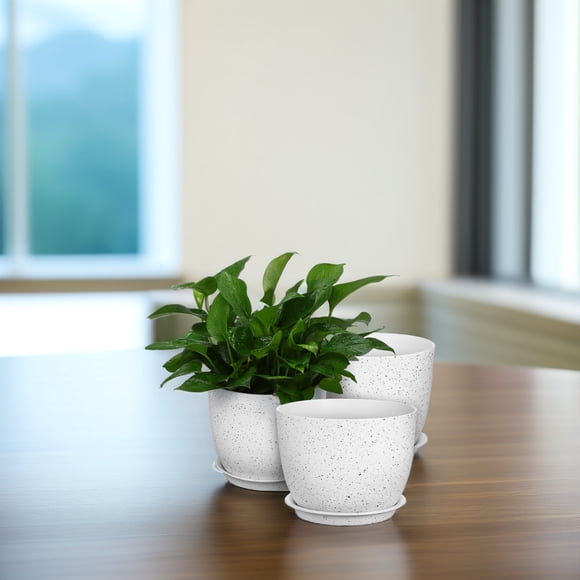CATIEBYE 3 Pcs Plastic Pot With Drainage White For Indoor Flowering Plants