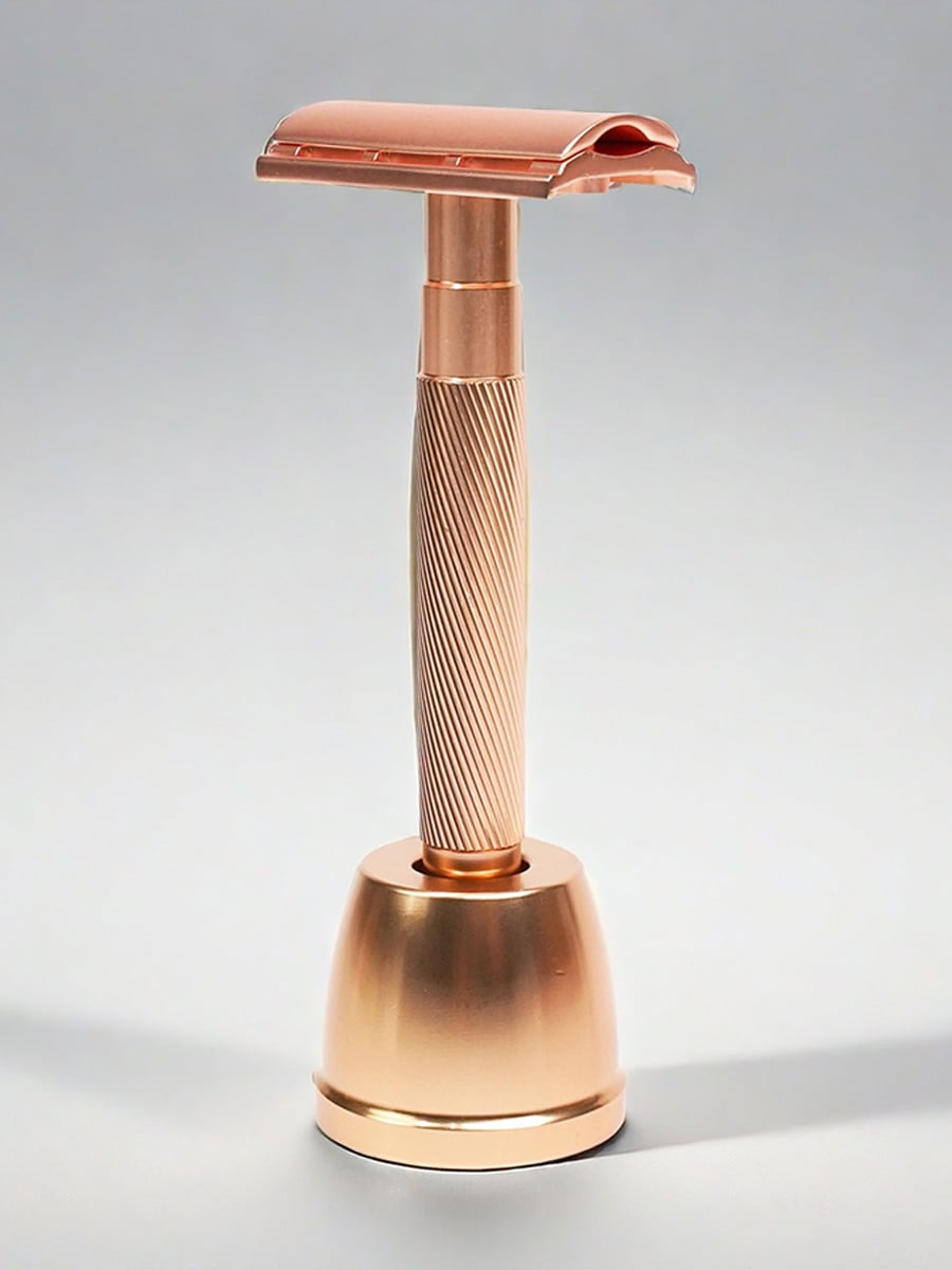 Waysh Classic Double Edge Safety Razor Gift Set for Men with Knurled Non-Slip Handle, Includes Stand & 20 Blades, Rose Gold