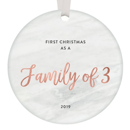 Expecting Mother Ornament First Christmas Family of 3 Modern Ornament Baby 1st Home Keepsakes New Parents Mom Dad Milestone Stocking Stuffer Decoration Celebrating Expecting Newborn Rose Gold Marble Tree Decor 3
