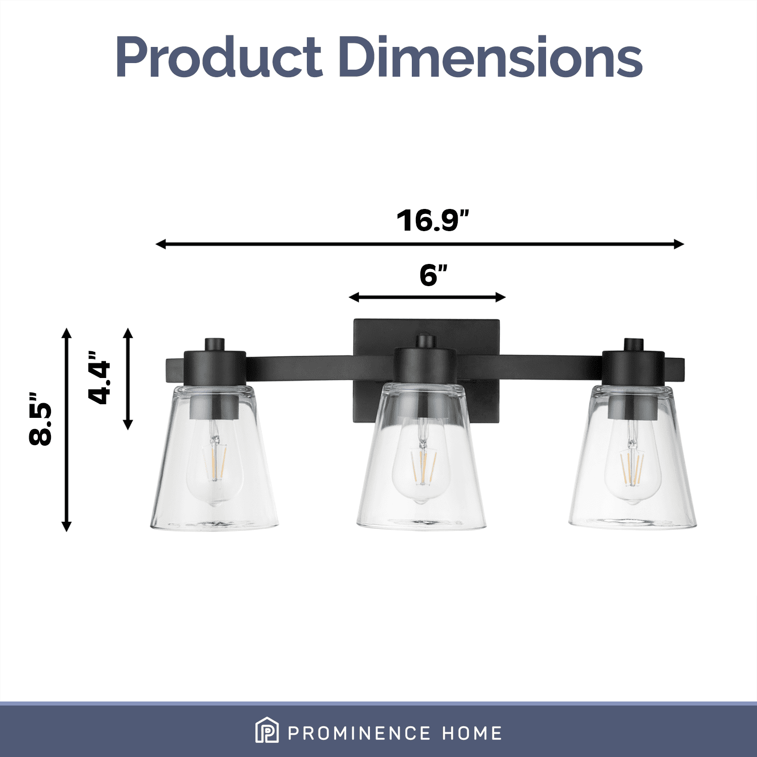 Prominence Home Fairendale 3-Light Matte Black Bathroom Vanity Light with Clear Glass Shade