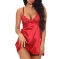thumbnail image 2 of Ropa de dormir de encaje Lencería para mujer Conjunto de ropa interior de camisón con correa para niña, Rojo vino, xxL sidaley XX000068-35, 2 of 7