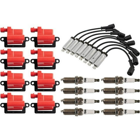 Ignition Coil Spark Plug and Wire Set 17 Piece - Compatible with 1999 - 2006 GMC Sierra 1500 2000 2001 2002 2003 2004 2005