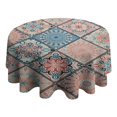 thumbnail image 4 of Round Waterproof Tablecloth 60×60 Inch, Vintage Floral Reusable Indoor/Outdoor Durable Table Cover for Party Kitchen Dinner Room Decor, 4 of 6