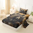 thumbnail image 2 of Castle Fairy Rustic Oil Painting Bear Twin Sheets 3pcs for Teens,Vintage Wooden Plank Forest Bedding,Brown Black Orange,1 Fitted Sheet, 1 Flat Sheet and 1 Pillowcase, 2 of 6
