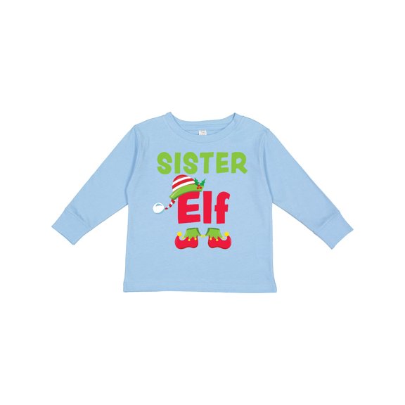 Inktastic Christmas Sister Elf Girls Long Sleeve Toddler T-Shirt