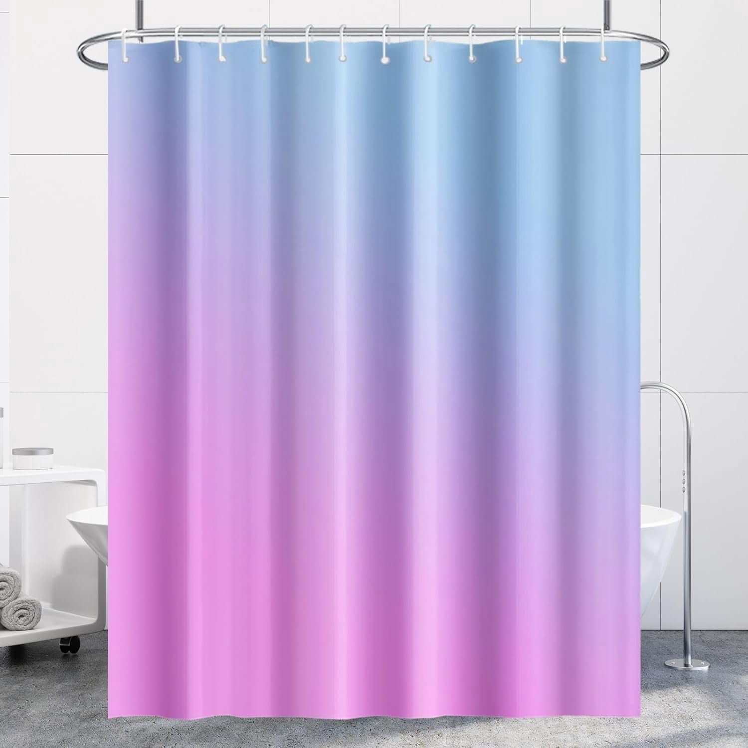 Ombre Blue Purple Shower Curtain Set with Hooks Modern Gradient Pink Shower Curtains for Bathroom Hotel Dorm Solid Boho Waterproof Fabric Shower Curtain 84x72inches