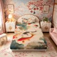 thumbnail image 4 of Manfei Ink Koi Fish Twin Sheet Sets, Lotus Leaf Pond Bedding Home Decor, Beige Green Orange 3pcs, 1 Flat Sheet, 1 Fitted Sheet and 1 Pillowcase, 4 of 6
