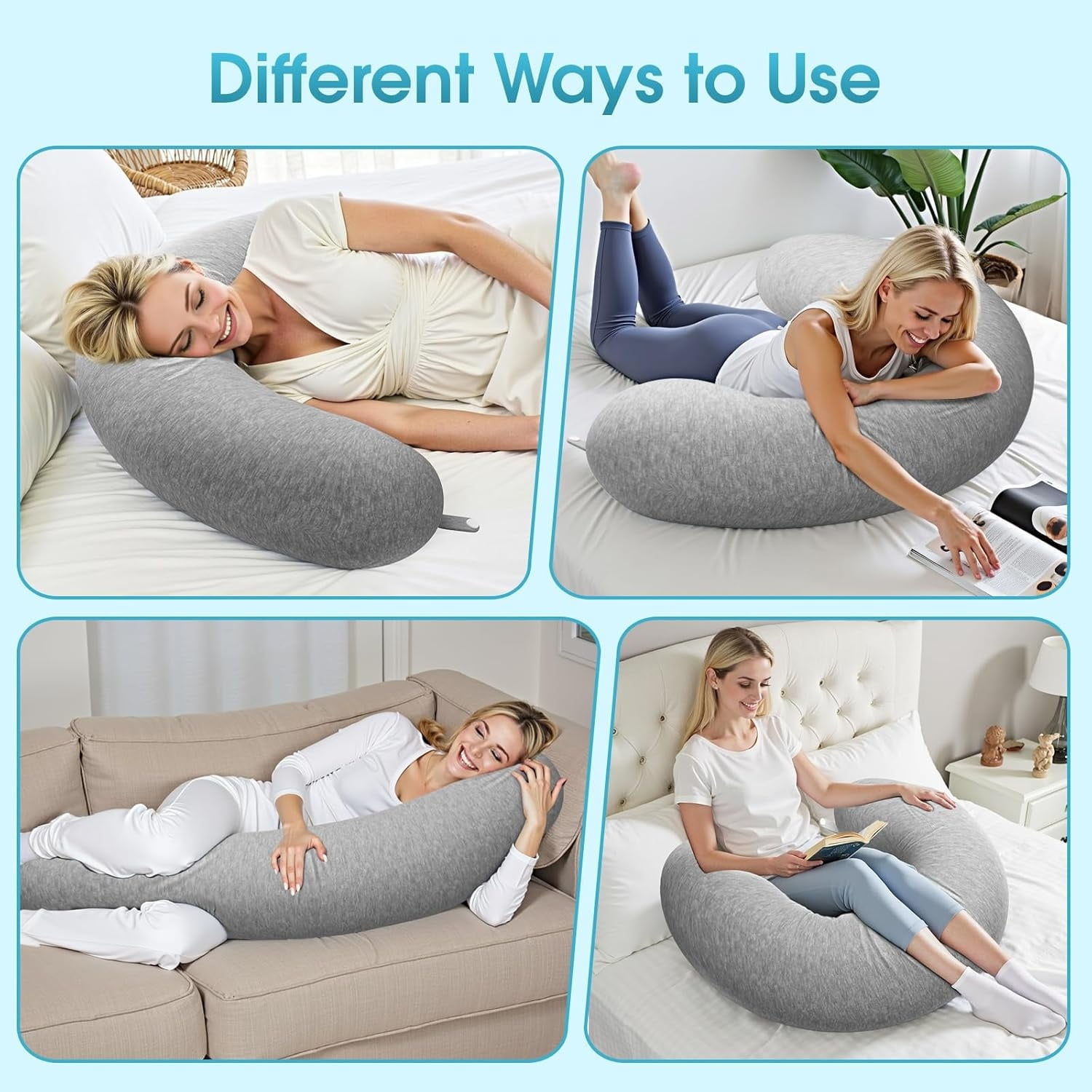 Body Pillow, Long Pillow, Memory Foam & C-Shaped for Side Sleeper, Machine Washable Pillowcase, 53”×10”