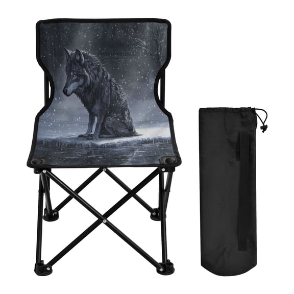 WOBOGO Wolf King in The Snow Camping Chair Convenient Four Corner Backrest Folding Stool Can Hold Up to 220lbs