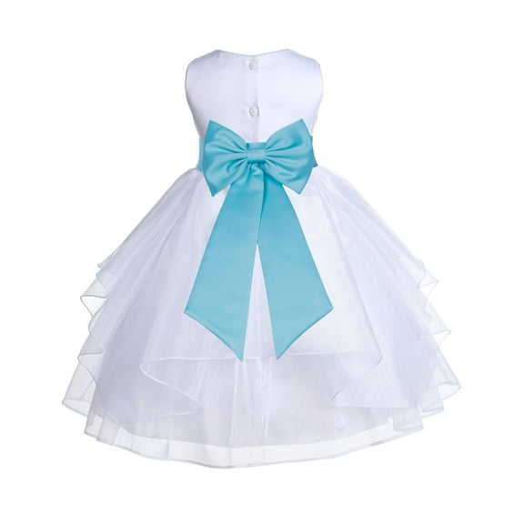 Ekidsbridal White Spa Blue Shimmering Organza Flower Girl Dress Junior Bridesmaid Wedding Pageant Communion Baptism Gown 4613T 4