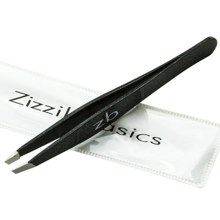 Tweezers - Surgical Grade Stainless Steel - Slant Tip for Professional Eyebrow Shaping and Facial Hair Removal - with Bonus Protective Pouch - Best Tool for Men and Women (Best Tweezers For Men)