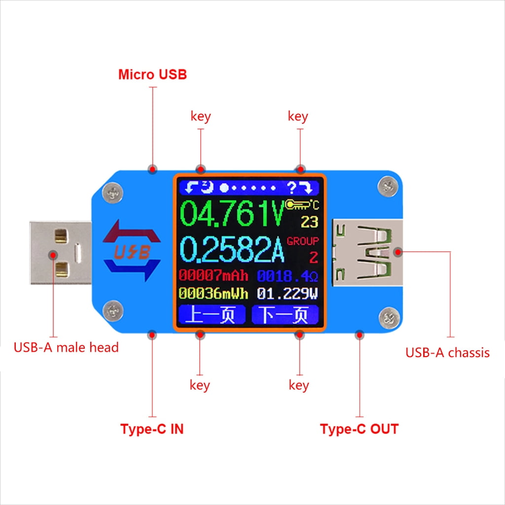 WINDLAND USB Power Meter 4-24V 5A LCD USB Voltage Current Display USB Tester Multimeter USB Current Meter Tester LCD Display