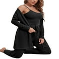 thumbnail image 3 of Women‘s 3 Piece Lounge Set Pajama Set Sweatsuits Open Front Cardigan Tank Tops Wide Legs Pants Outfits, 3 of 5