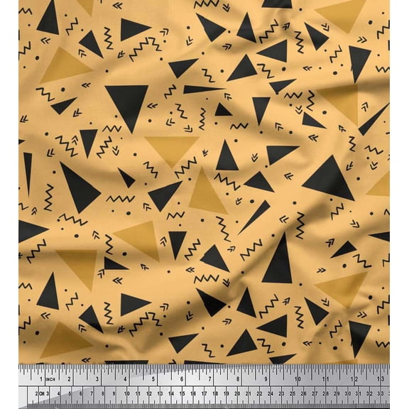 Soimoi Orange Rayon Fabric Dot,Zig Zag & Triangle Geometric Decor Fabric Printed Yard 42 Inch Wide