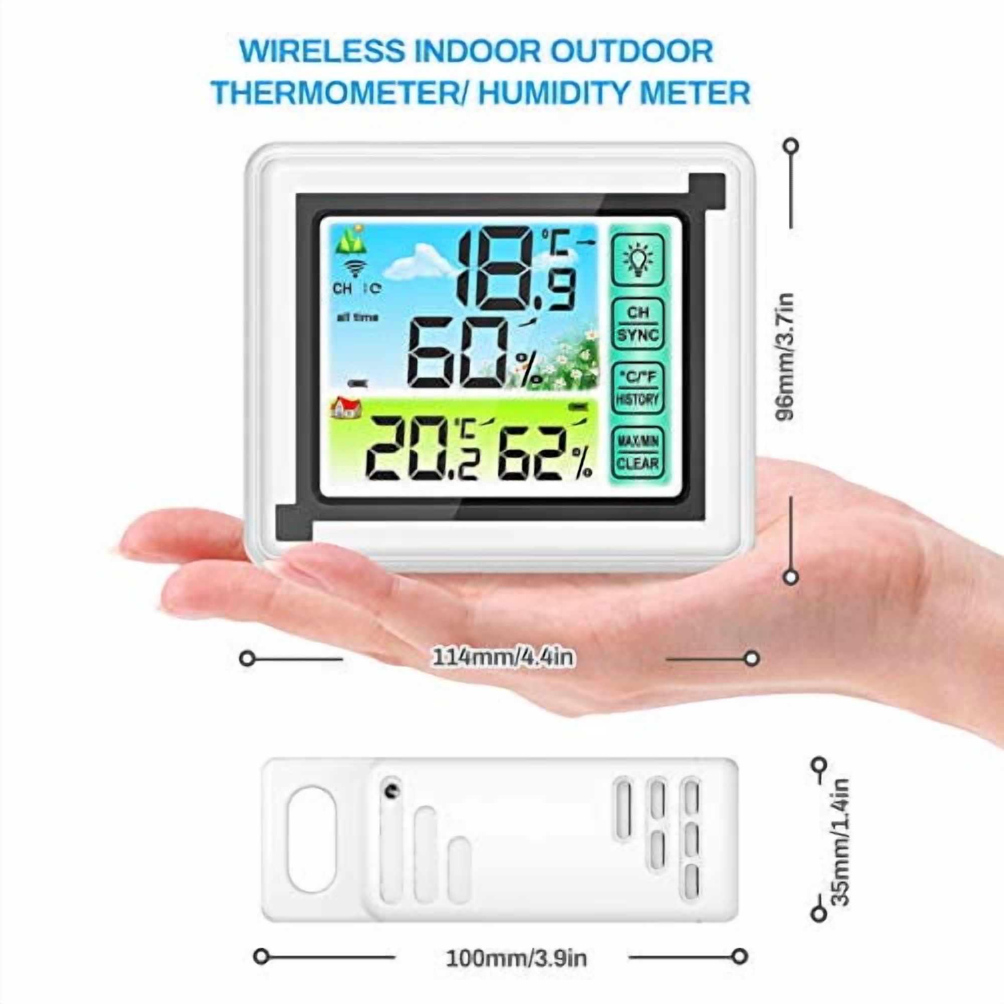Wireless Weather Station Indoor Outdoor Thermometer with Remote Sensor,Digital Temperature and Humidity Monitor with LCD Backlight,Touchscreen,Min/Max Records for Home,Office,Baby Room