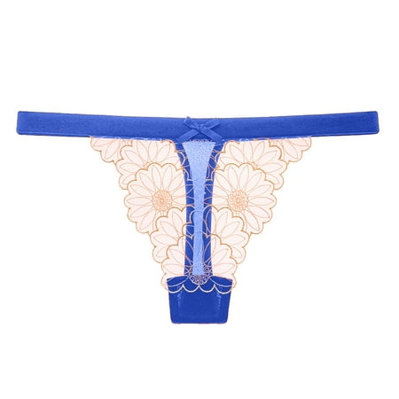 

Youmylove Ladies Fashion Daisy Embroidery Panties Hollow Thin Low Waist High Elastic Thong Lingerie