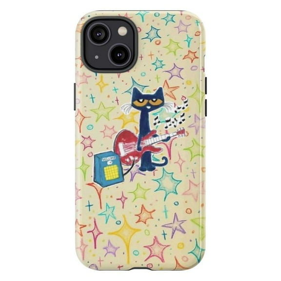 The Cat Guitar Phone Case, Rock Star Fun Art Groovy Star Cover for iPhone 17 16 15 14 13 12 11 Pro Plus Mini