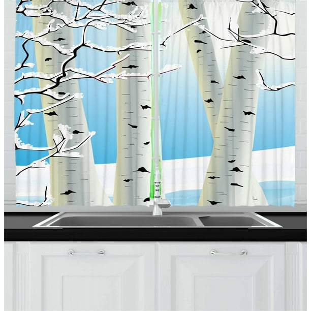 Winter Curtains 2 Panels Set Snow Covered Birch Tree Seasonal Ilration Of A Forest Woodland Design Winter Curtains 2 Panels Set Snow, Birch Tree Curtains