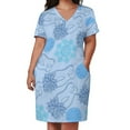 thumbnail image 3 of Blue Floral Mask Pattern Design Summer Sundress for Curve Women Casual Pattern Plus Size V Neck Short Sleeve Loose Fit Oversize Dresses, 3 of 6