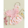 thumbnail image 3 of FEORJGP Infant Baby Girls Easter Romper Dress Short Sleeve Jumpsuit Ruffled Round Neck Bodysuit Egg/Carrot Print Rompers Dress with Bow Headband Cute Casual Spring Clothes, 3 of 9