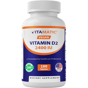 Vitamatic Vitamin D2 60 mcg (2400 IU) - Ergocalciferol - 180 Vegetarian Tablets