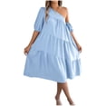 thumbnail image 2 of Mifsaly One Shoulder Dresses for Women Puff Sleeve Tiered Oversized Flowy Dress Boho Casual Summer Fashion Cute Sundress XL, 2 of 8
