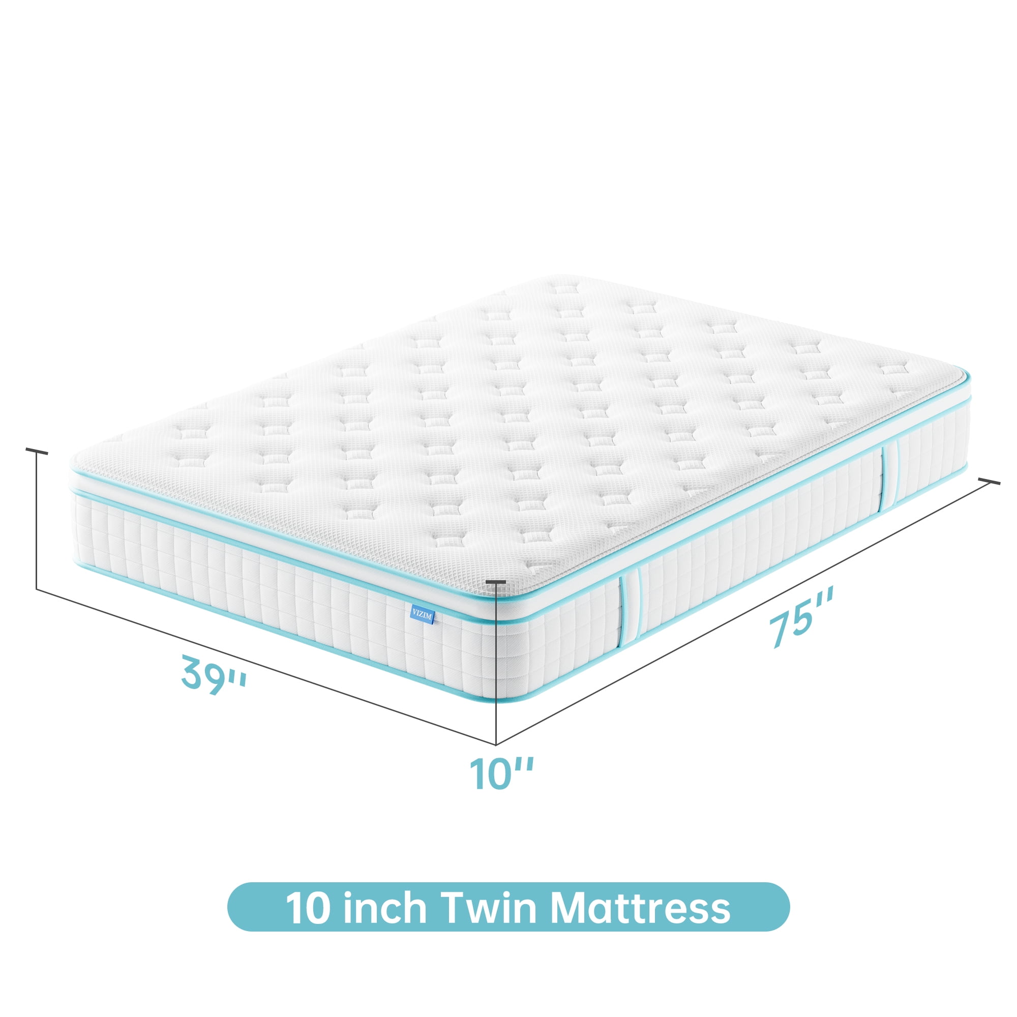 Twin Mattress, VIZIM 10 Inch Wave Memory Foam & Pocket Spring Hybrid Mattress in a Box for Pressure Relief, CertiPUR-US Certified