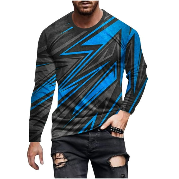 ZCFZJW Mens Fall Graphic T-Shirts Casual Long Sleeve Funny 3D Novelty Graphic Crewneck Pullover Tops Loose Lightweight Comfy Baggy Workout Tees Sweatshirt Blue M