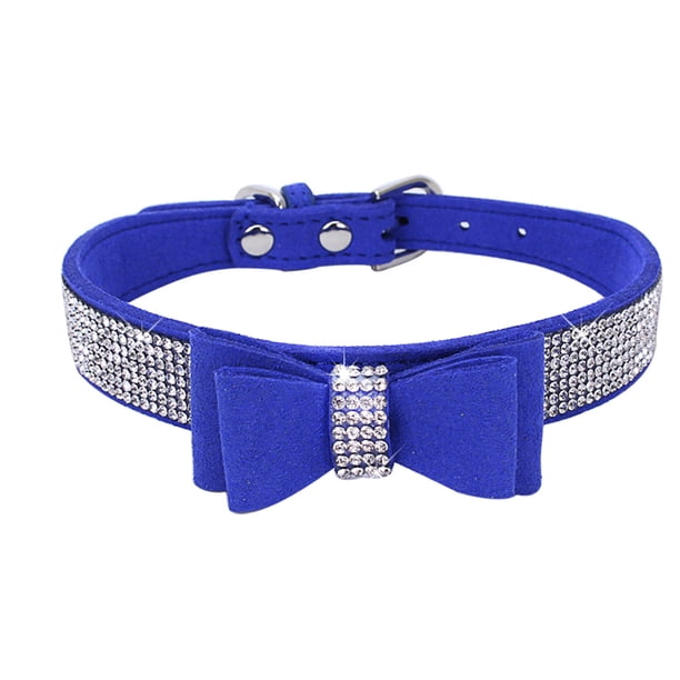 Methold Decoración para mascotas Cachorro Perro Gato Collar ajustable prop Correa Hebilla Rhinestone PULeather Suministros para perros azul oscuro L