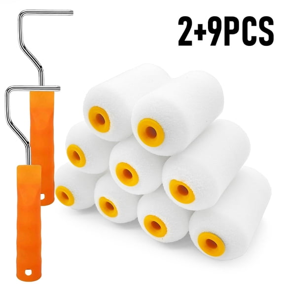 YUNLEISHOP 2 in Mini Foam Paint Roller Kit, 11 Pack 3/8 in Nap Roller Covers with Frames for Painting Trim Cabinets