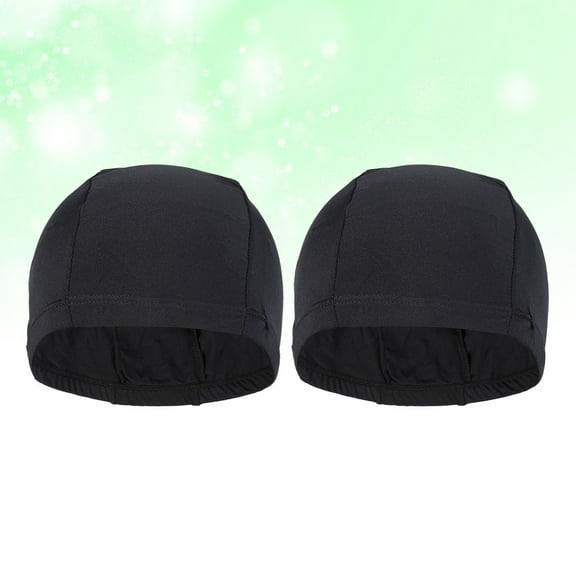Squalise 2pcs Stretchable Polyester Swim Comfortable Fit Swimming Caps Shower Caps for Adult Men Women Long Hair(Black)