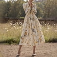 thumbnail image 6 of Sokhug Dresses for Women Midi Dresses V Neck Puff Long Sleeve Print A-Line Vintage Dresses, 6 of 9