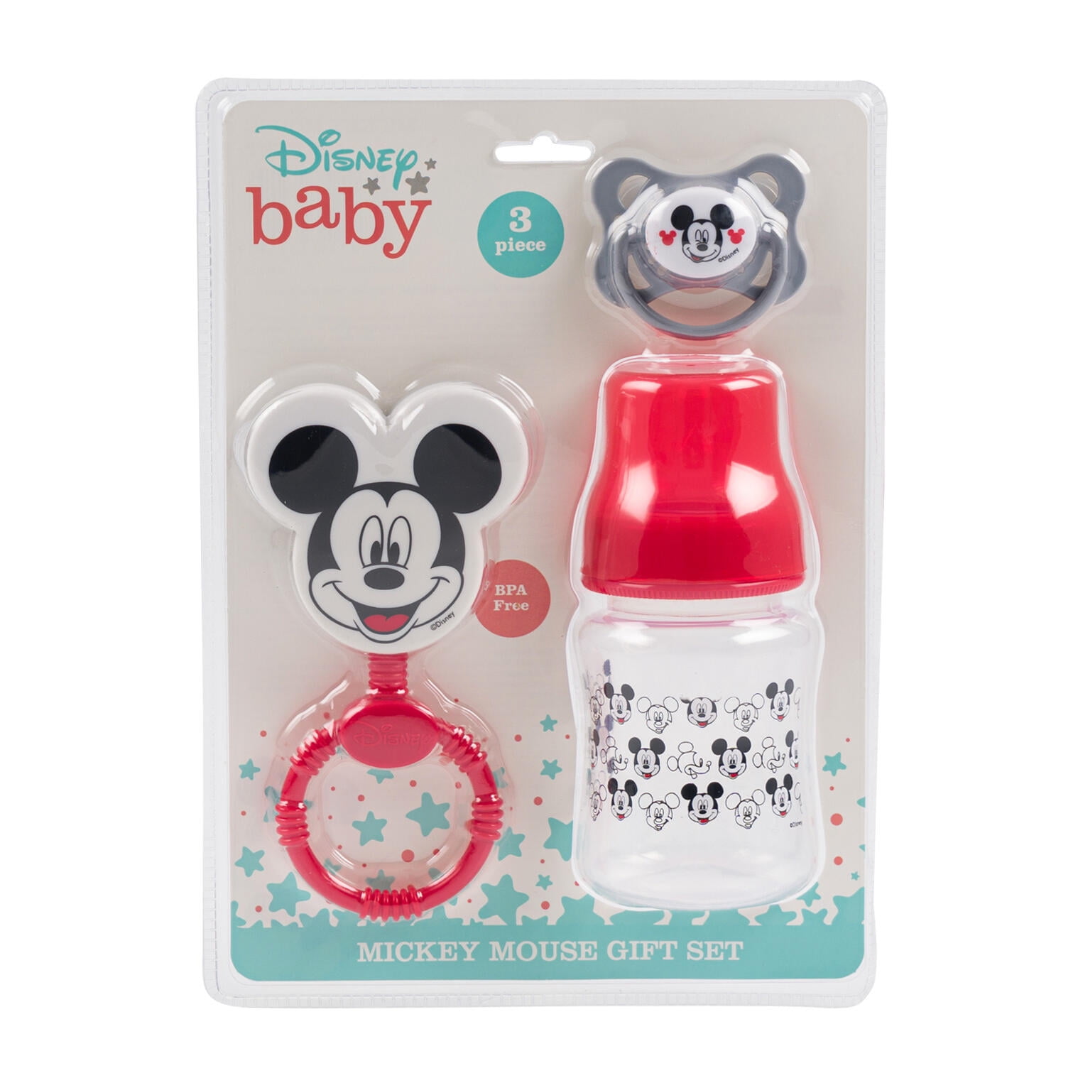 Disney Mickey Mouse 3pc Rattle Bottle Pacifier Set