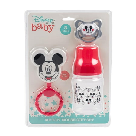 Disney Mickey Mouse 3pc Rattle Bottle Pacifier Set