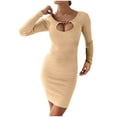 thumbnail image 2 of Gspmoly Robe pour Femmes, Mode Femmes Aguichant Décontractée Fesses Col Rond Uni Robe à Manches Longues Robes Habillées pour Femmes jusqu'à 60 % de Rabais, 2 of 6