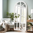 thumbnail image 3 of 71"x31"x1" Solid Wood Mid-Century Full-length Mirror Right Angled Arched Mirror without Bracket , White, 3 of 9