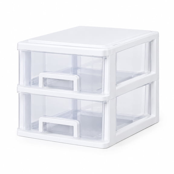 Aemutady 2-Drawer Clear Plastic Desktop Organizer for Office & Home