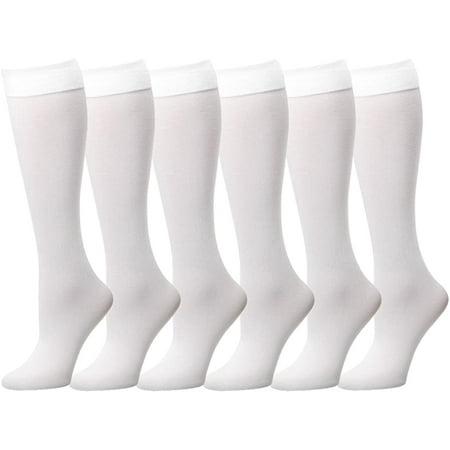 

Falari 6 Pairs Women Trouser Socks with Comfort Band Stretchy Spandex Opaque Knee High White